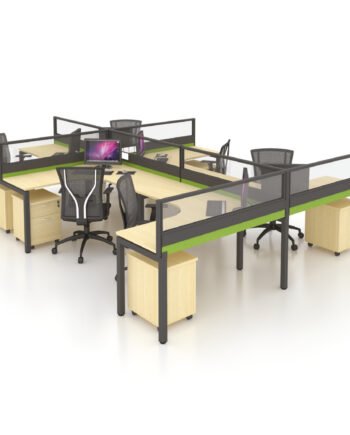 F1 Matrix Office Workstation 45MM Matrix System Begonia Concept 4 Seater Cluster of Workstation L Shape