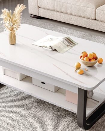2 Layer Coffee Table Marble Pattern Sofa Side Table