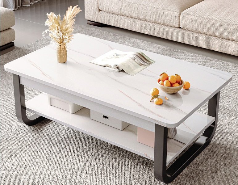 2 Layer Coffee Table Marble Pattern Sofa Side Table