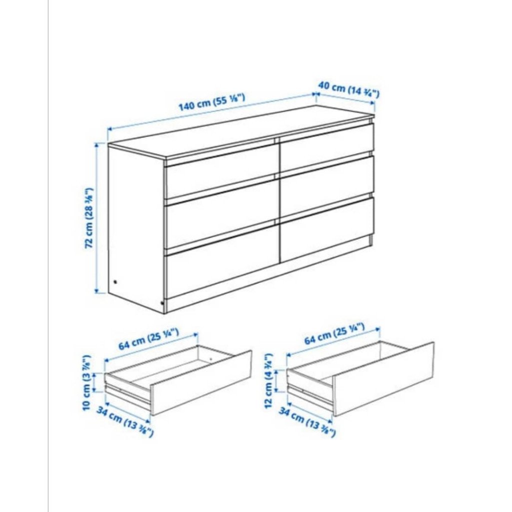 KULLEN Chest of 6 drawers, white, 140x72cm