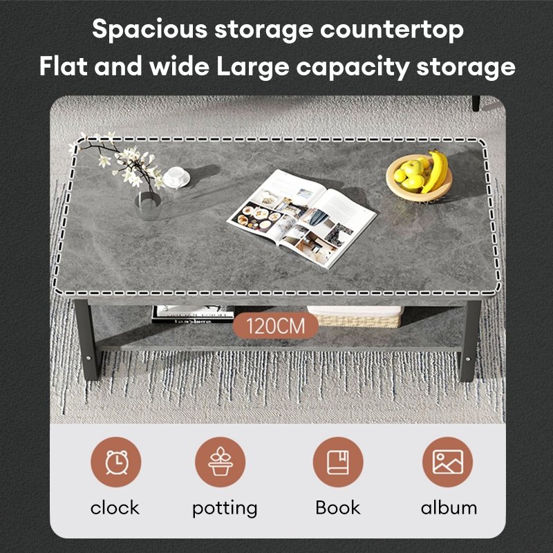 2 Layer Coffee Table Marble Pattern Sofa Side Table