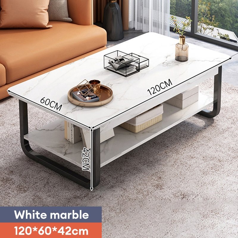 2 Layer Coffee Table Marble Pattern Sofa Side Table