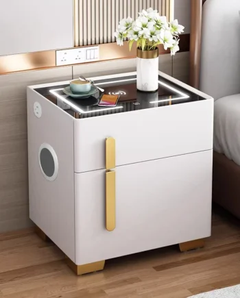 Multifunctional Smart All-Solid Wood Bedside Table with Safe Household